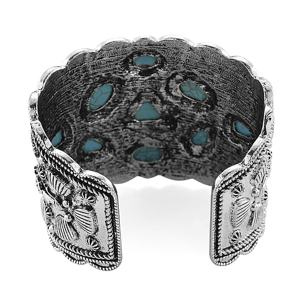 Shop Lc Constituted Blue Howlite 26.00 Ctw Southwestern Cuff Bracelet In Silvertone (7.25 In)