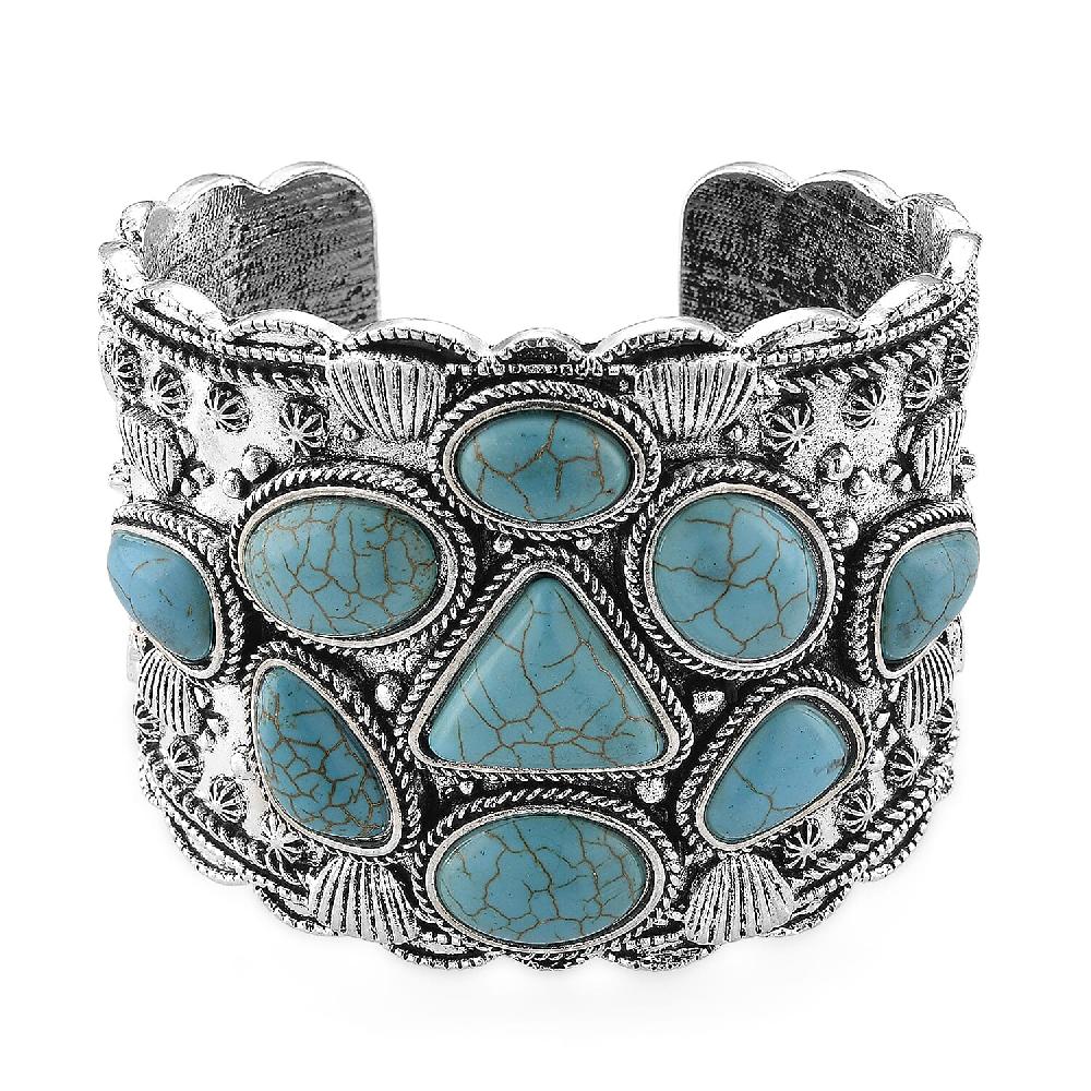 shop lc Constituted Blue Howlite 26.00 ctw Southwestern Cuff Bracelet in Silvertone (7.25 In)
