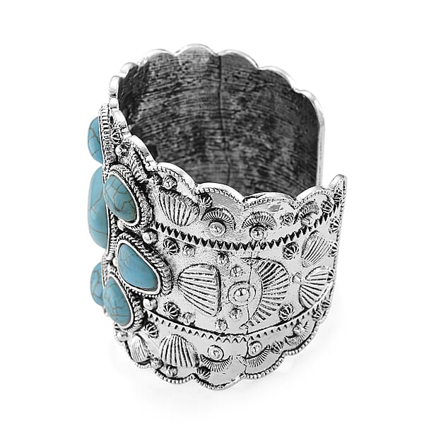 Shop Lc Constituted Blue Howlite 33.00 Ctw Southwestern Cuff Bracelet In Silvertone (7.25 In)