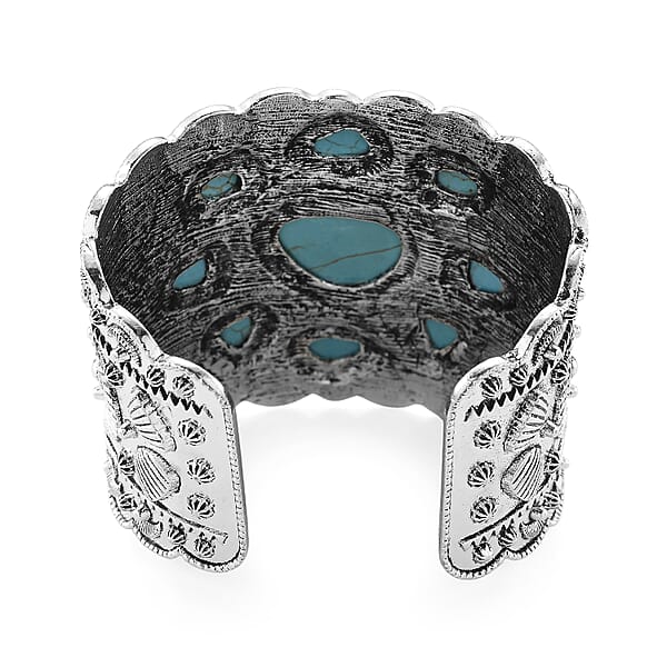 Shop Lc Constituted Blue Howlite 33.00 Ctw Southwestern Cuff Bracelet In Silvertone (7.25 In)