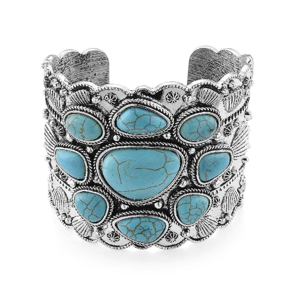 shop lc Constituted Blue Howlite 33.00 ctw Southwestern Cuff Bracelet in Silvertone (7.25 In)