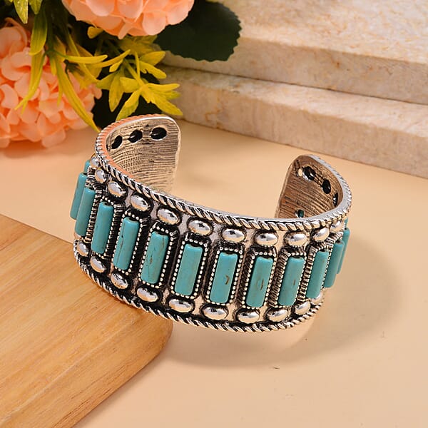 Shop Lc Constituted Blue Howlite 4.00 Ctw Cuff Bracelet In Silvertone (7.50 In)