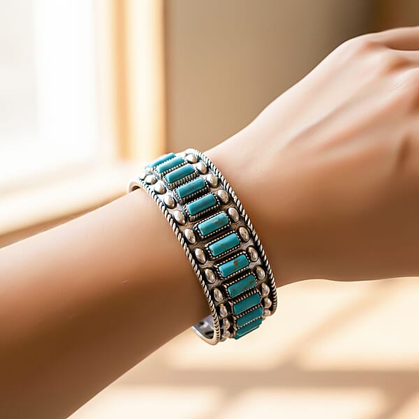Shop Lc Constituted Blue Howlite 4.00 Ctw Cuff Bracelet In Silvertone (7.50 In)