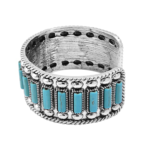 Shop Lc Constituted Blue Howlite 4.00 Ctw Cuff Bracelet In Silvertone (7.50 In)