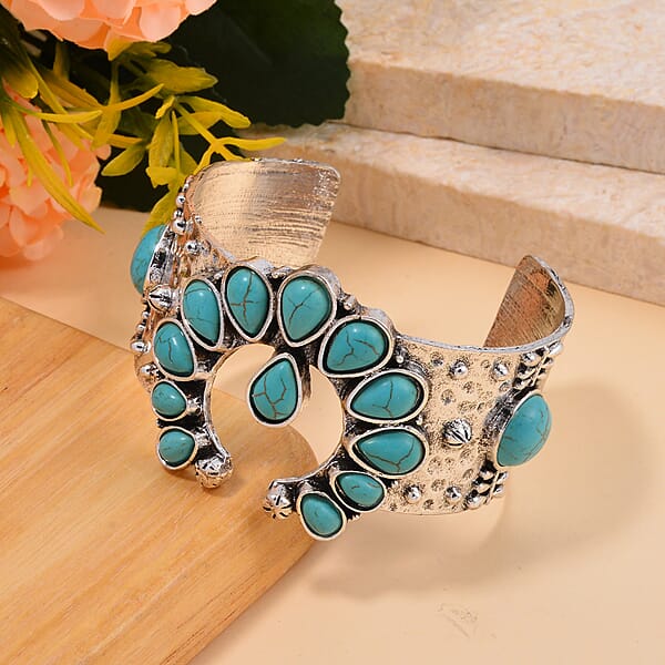 Shop Lc Constituted Blue Howlite 5.00 Ctw Squash Blossom Cuff Bracelet In Silvertone (7.50 In)