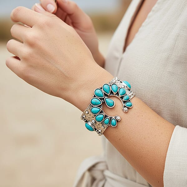 Shop Lc Constituted Blue Howlite 5.00 Ctw Squash Blossom Cuff Bracelet In Silvertone (7.50 In)