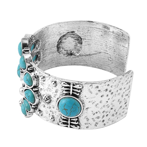 Shop Lc Constituted Blue Howlite 5.00 Ctw Squash Blossom Cuff Bracelet In Silvertone (7.50 In)