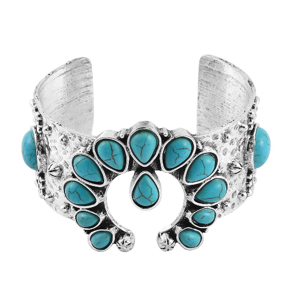shop lc Constituted Blue Howlite 5.00 ctw Squash Blossom Cuff Bracelet in Silvertone (7.50 In)