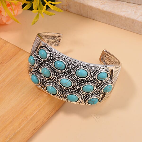 Shop Lc Constituted Blue Howlite 6.50 Ctw Cuff Bracelet In Silvertone (7.50 In)