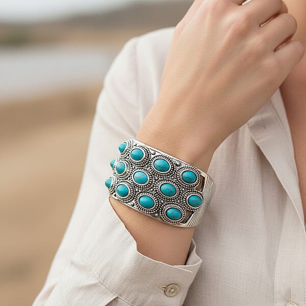 Shop Lc Constituted Blue Howlite 6.50 Ctw Cuff Bracelet In Silvertone (7.50 In)