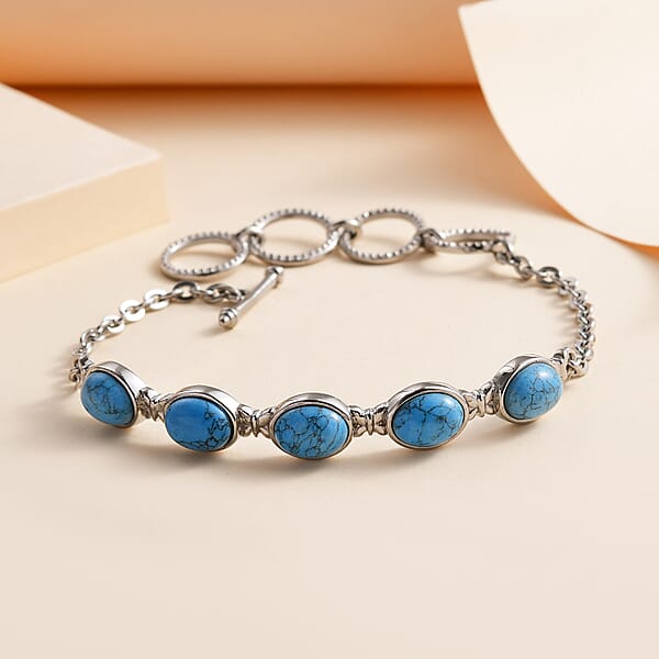 Shop Lc Constituted Blue Howlite 9.30 Ctw Toggle Clasp Bracelet In Stainless Steel (6.50 In) Tarnish-Free Waterproof Sweat Proof Jewelry