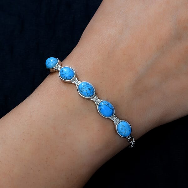 Shop Lc Constituted Blue Howlite 9.30 Ctw Toggle Clasp Bracelet In Stainless Steel (6.50 In) Tarnish-Free Waterproof Sweat Proof Jewelry