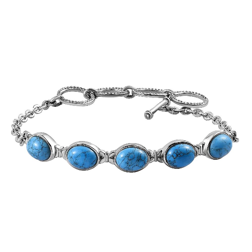 shop lc Constituted Blue Howlite 9.30 ctw Toggle Clasp Bracelet in Stainless Steel (6.50 In) Tarnish-Free Waterproof Sweat Proof Jewelry