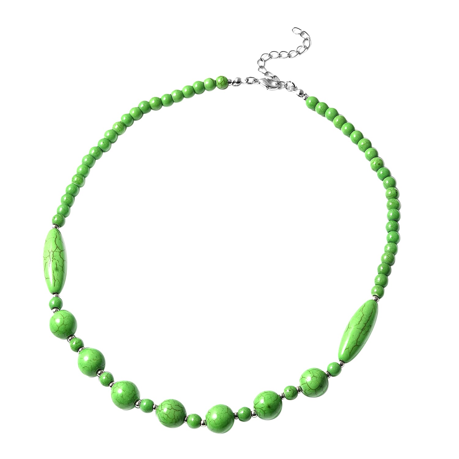 shop lc Constituted Green Howlite and Resin Beaded Necklace 18-20 Inches in Stainless Steel 166.00 ctw