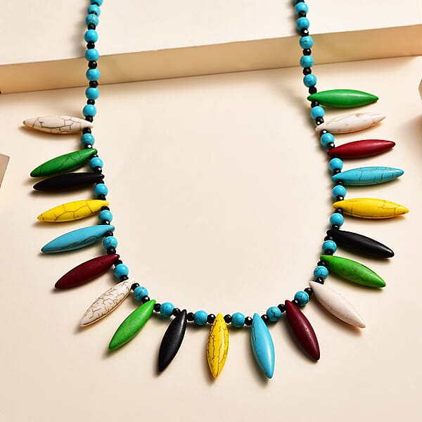 Shop Lc Constituted Multi Howlite And Thai Black Spinel Necklace 20 Inches In Sterling Silver 242.00 Ctw