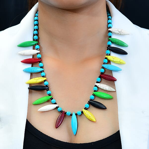Shop Lc Constituted Multi Howlite And Thai Black Spinel Necklace 20 Inches In Sterling Silver 242.00 Ctw