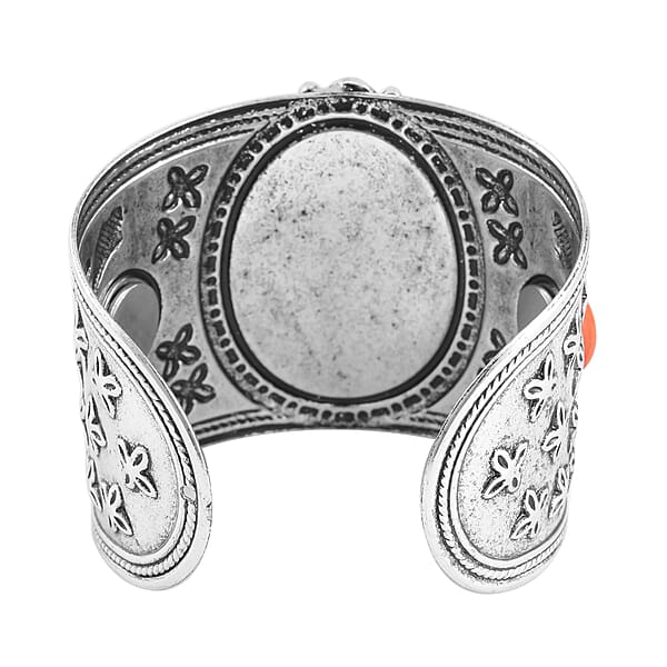 Shop Lc Constituted Orange Howlite 219.00 Ctw Dangle Earrings Cuff Bracelet (7.5-8.5In) And Pendant Necklace 26-30 Inches In Silvertone