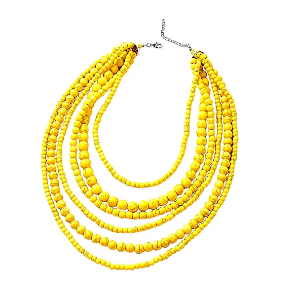 Shop Lc Constituted Yellow Howlite 1438.50 Ctw Beaded Dangle Earrings And Multi Strand Necklace 18-20 Inches In Black Oxidized Silvertone And Stainless Steel