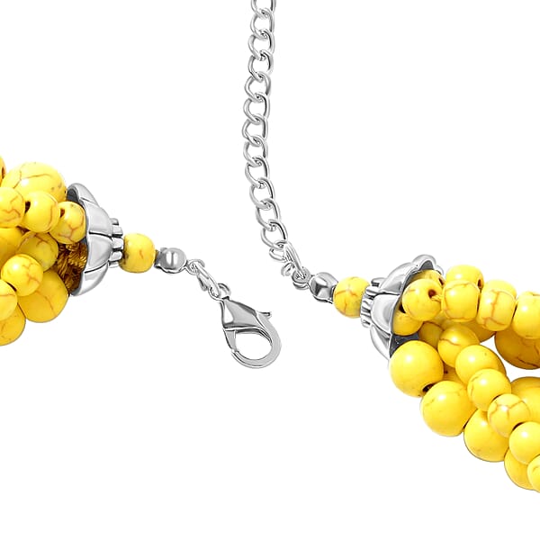 Shop Lc Constituted Yellow Howlite 1438.50 Ctw Beaded Dangle Earrings And Multi Strand Necklace 18-20 Inches In Black Oxidized Silvertone And Stainless Steel