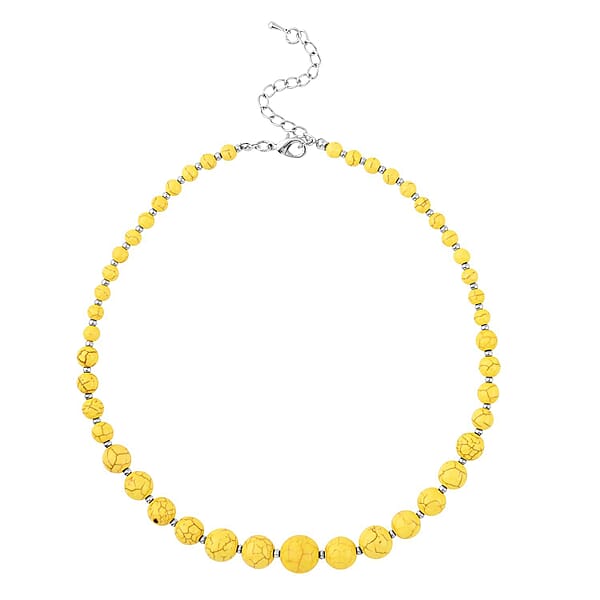 Shop Lc Constituted Yellow Howlite 187.50 Ctw Beaded Necklace 18-22 Inches And Earrings In Silvertone