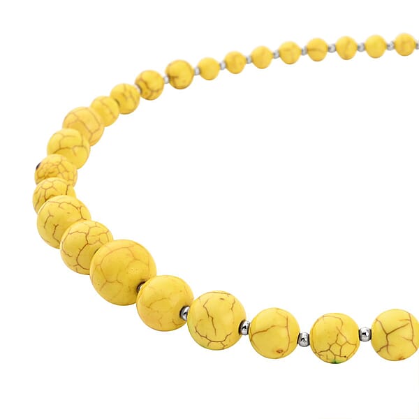 Shop Lc Constituted Yellow Howlite 187.50 Ctw Beaded Necklace 18-22 Inches And Earrings In Silvertone