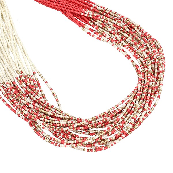 Shop Lc Coral And Ivory Knotted Glass Seed Beaded Necklace In Goldtone 17-19 Inches