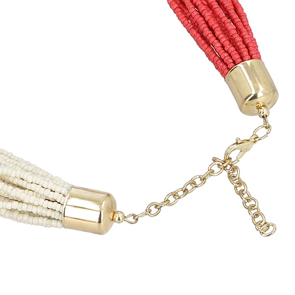 Shop Lc Coral And Ivory Knotted Glass Seed Beaded Necklace In Goldtone 17-19 Inches