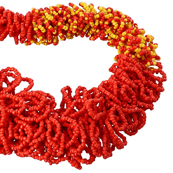 Shop Lc Coral And Yellow Seed Beaded Multi Strand Necklace 26 Inches