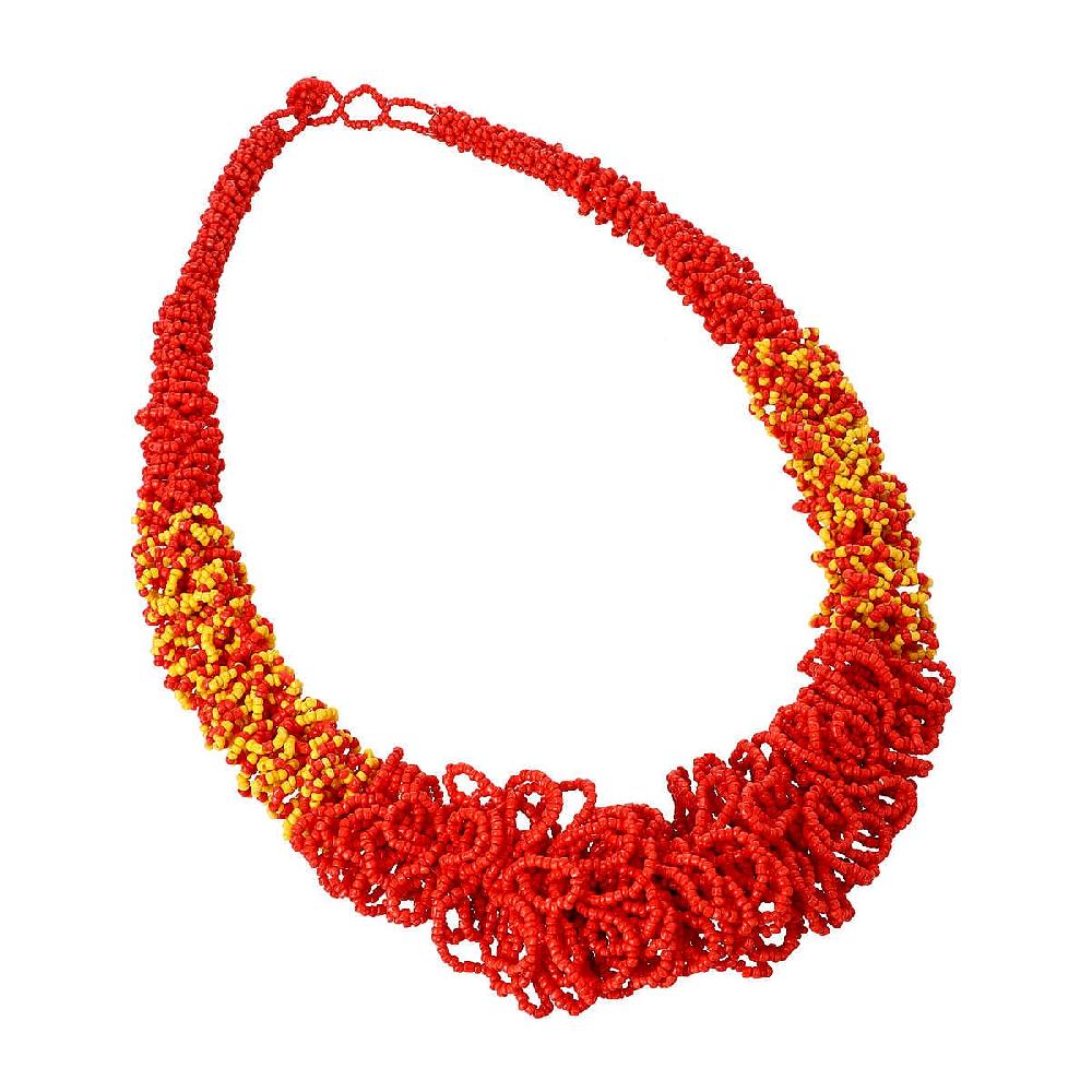 shop lc Coral and Yellow Seed Beaded Multi Strand Necklace 26 Inches
