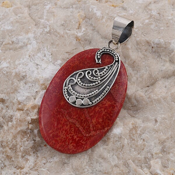 Shop Lc Coral Oval Shape Pendant Without Chain In Sterling Silver