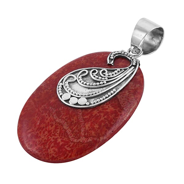 Shop Lc Coral Oval Shape Pendant Without Chain In Sterling Silver