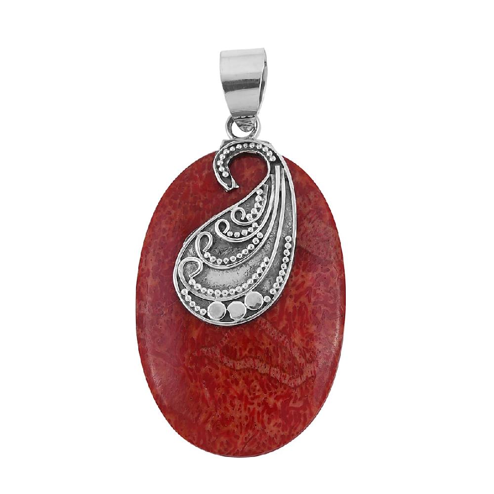 shop lc Coral Oval Shape Pendant without Chain in Sterling Silver