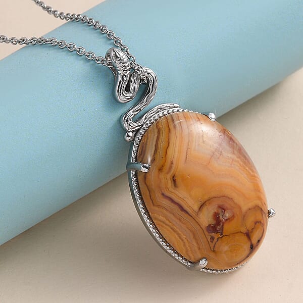 Shop Lc Crazy Lace Agate 38.50 Ctw Solitaire Pendant Necklace 20 Inches In Stainless Steel