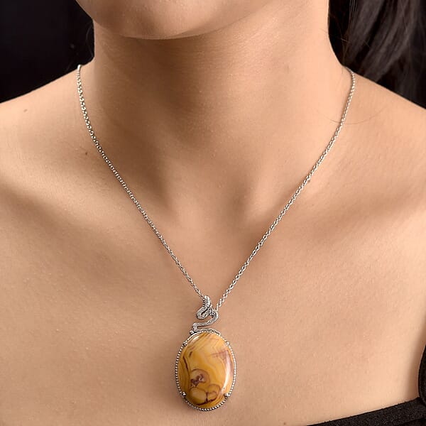 Shop Lc Crazy Lace Agate 38.50 Ctw Solitaire Pendant Necklace 20 Inches In Stainless Steel