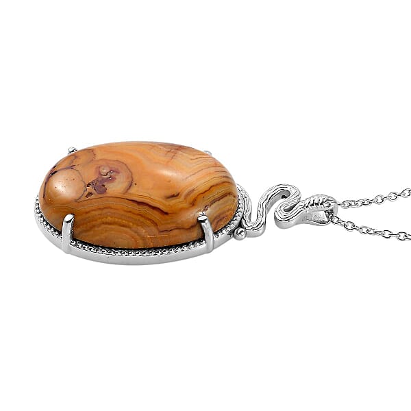 Shop Lc Crazy Lace Agate 38.50 Ctw Solitaire Pendant Necklace 20 Inches In Stainless Steel