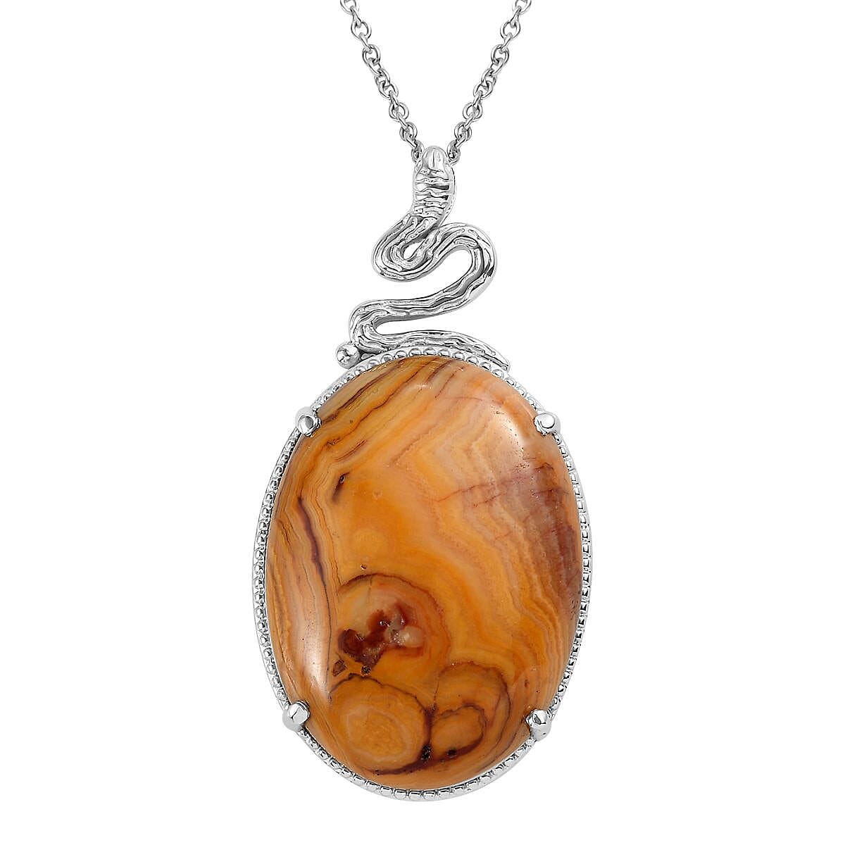 shop lc Crazy Lace Agate 38.50 ctw Solitaire Pendant Necklace 20 Inches in Stainless Steel