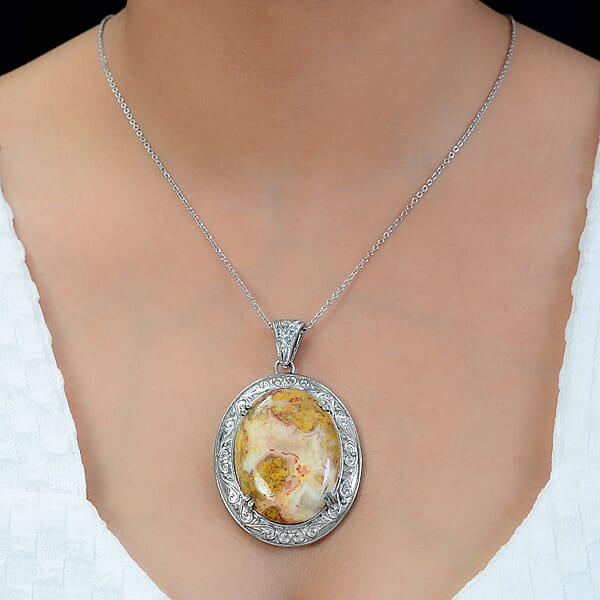 Shop Lc Crazy Lace Agate 82.50 Ctw Pendant Necklace 20 Inches In Stainless Steel Tarnish-Free Waterproof Sweat Proof Jewelry
