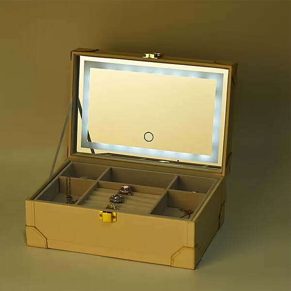 Shop Lc Cream Faux Leather USB Rechargeable Jewelry Box With LED Touch Mirror
