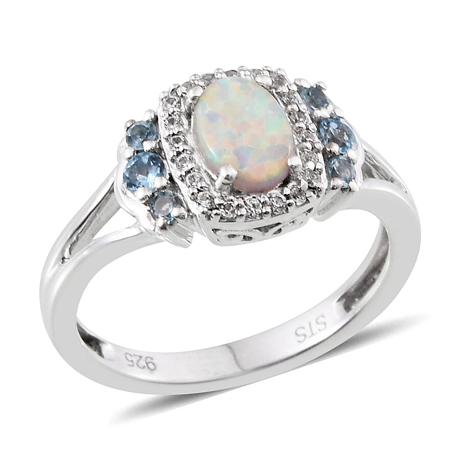 shop lc Created White Sapphire Multi Gemstone Sterling Silver Ring TGW 17.769 Cts. TGW 17.77 Cts