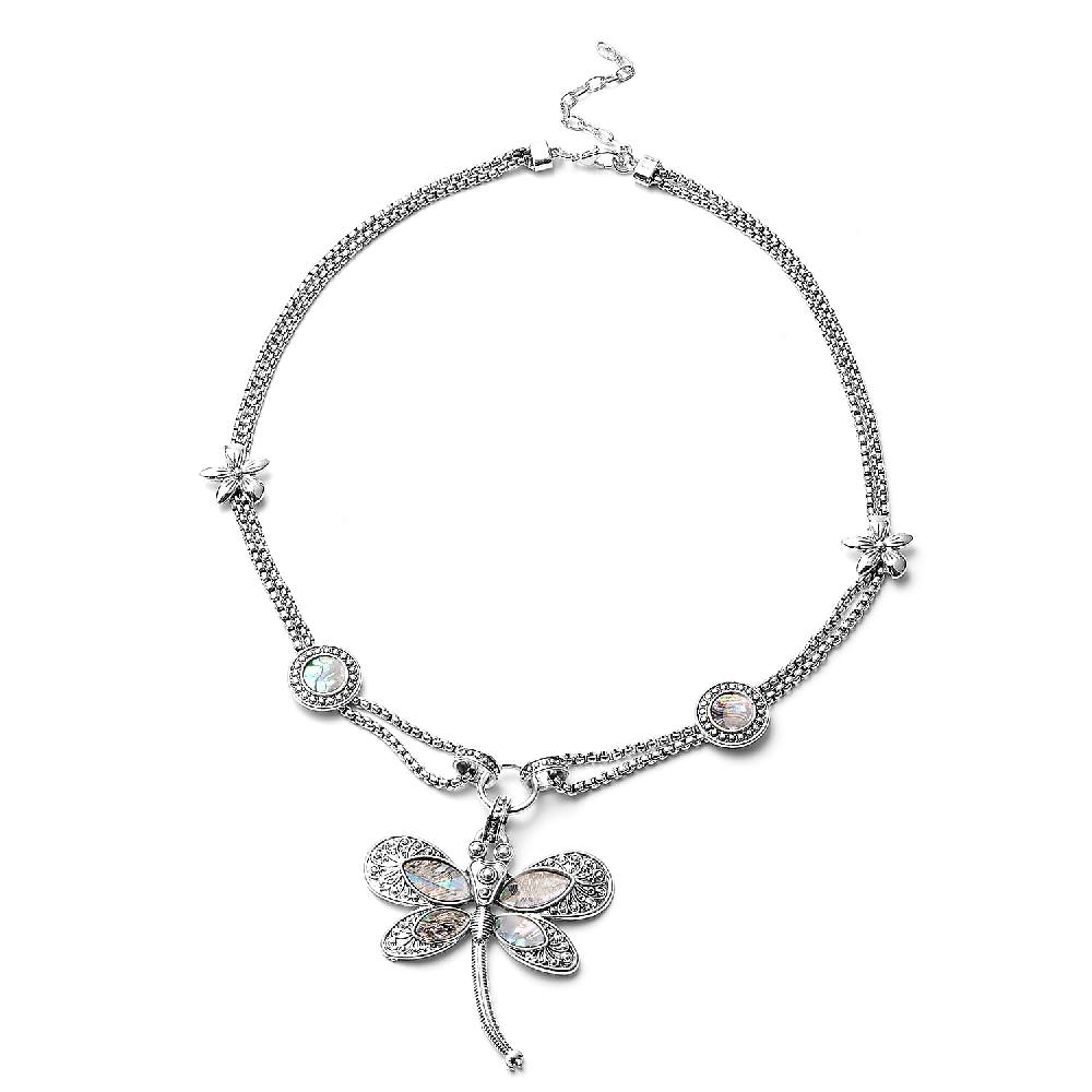 shop lc Creature Couture - Abalone Shell and Austrian Crystal Dragonfly Necklace in Silvertone 20-22 Inches