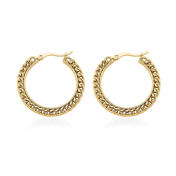 Shop Lc Criss Cross Hoop Earrings In ION Plated YG Stainless Steel