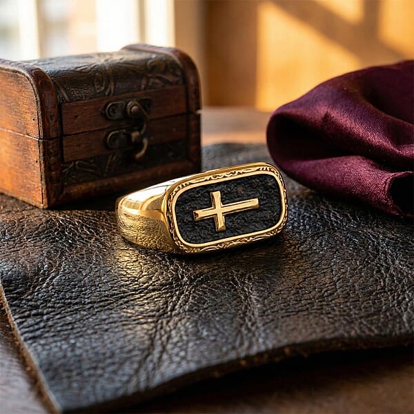 Shop Lc Cross Men's Ring In Black Oxidized And ION Plated YG Stainless Steel
