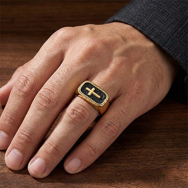 Shop Lc Cross Men's Ring In Black Oxidized And ION Plated YG Stainless Steel
