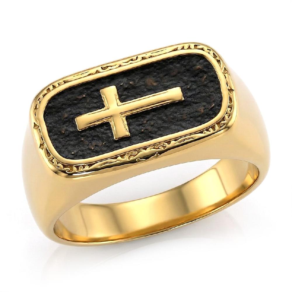 shop lc Cross Men's Ring in Black Oxidized and ION Plated YG Stainless Steel