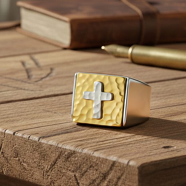 Shop Lc Cross Men's Ring In ION Plated YG Stainless Steel