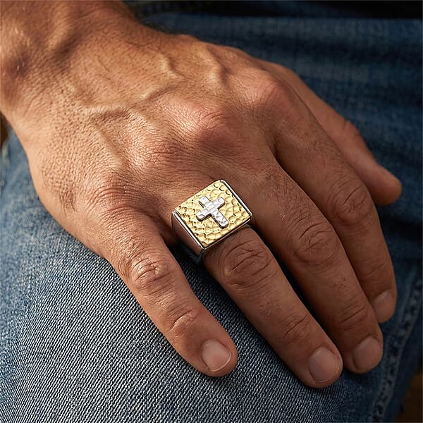 Shop Lc Cross Men's Ring In ION Plated YG Stainless Steel