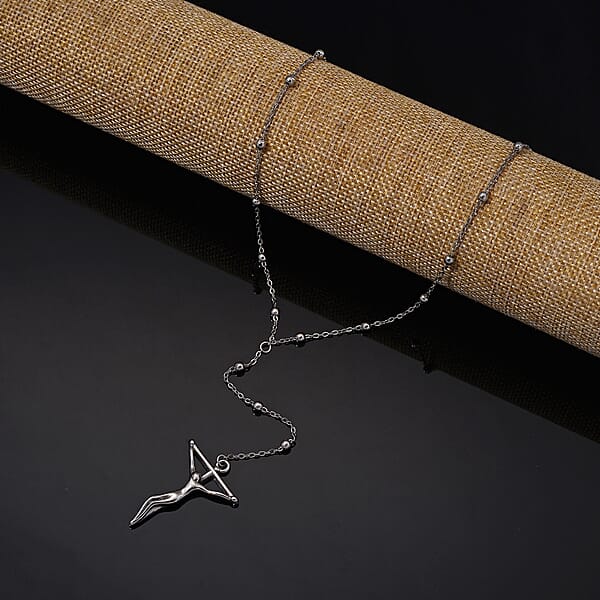 Shop Lc Crucifix Beaded Necklace In Stainless Steel 36 Inches