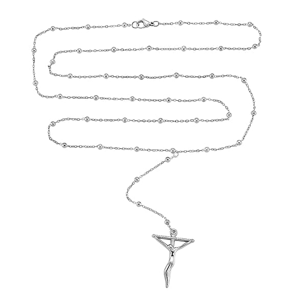 Shop Lc Crucifix Beaded Necklace In Stainless Steel 36 Inches