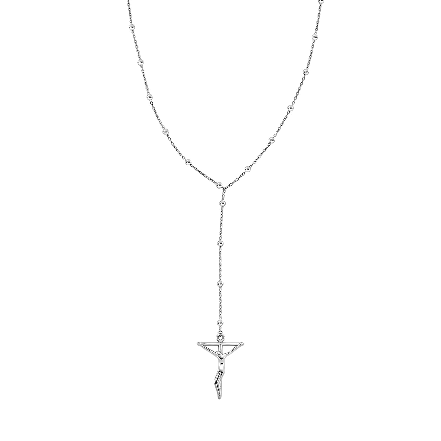 shop lc Crucifix Beaded Necklace in Stainless Steel 36 Inches