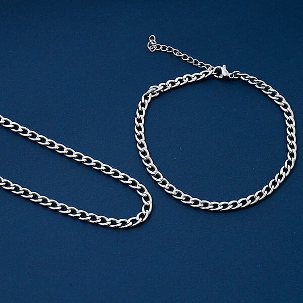 Shop Lc Cuban Chain Bracelet (8.50In) And Necklace (24 Inches) In Stainless Steel